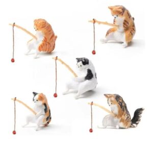 Adorno 5 Gatos Pescadores De Pvc Para Pecera Y Acuario